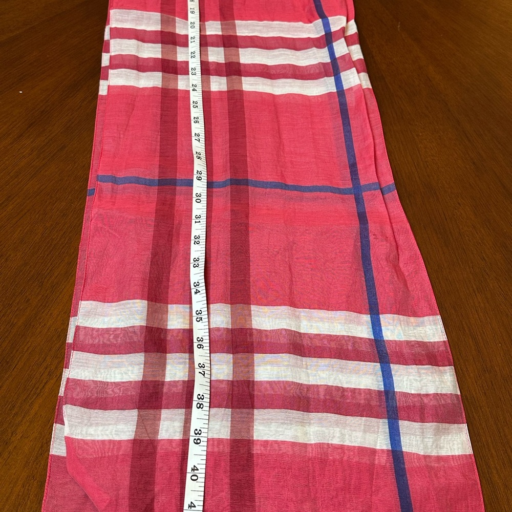 Burberry Vibrant Pink Check Long Scarf | Lightweight Designer Accessory - Picture 3 of 4